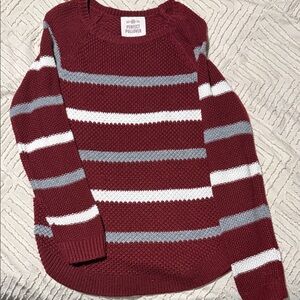 Women's Striped Sweater - Red, White, and Gray
